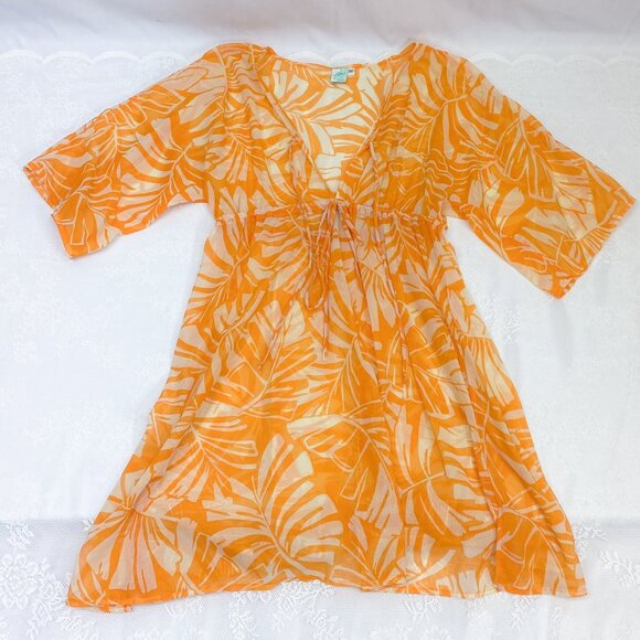 Women's Summer Cover Up Toes On The Nose Brand Vibrant Orange & White - Picture 4 of 13